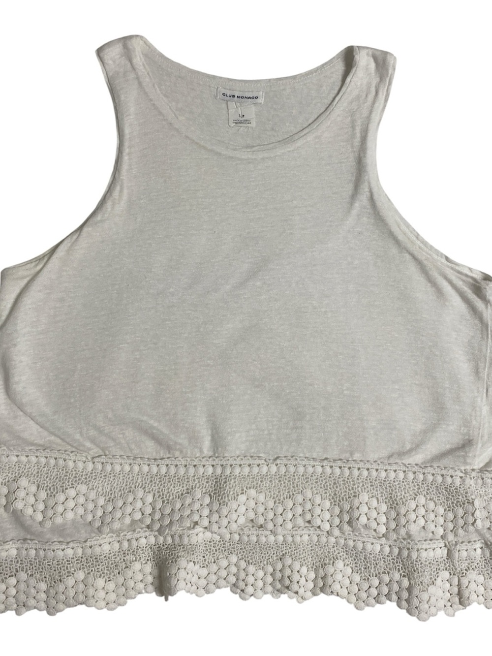 Club Monaco Cream Crochet-Hem Sleeveless Tank